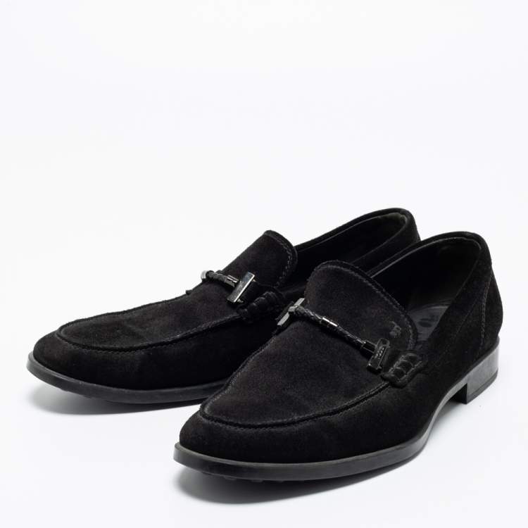 Pre Owned Tod's Black Suede Buckle Slip-On Loafers Size 43