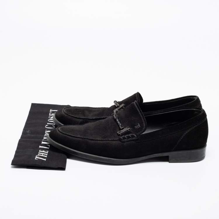 Pre Owned Tod's Black Suede Buckle Slip-On Loafers Size 43