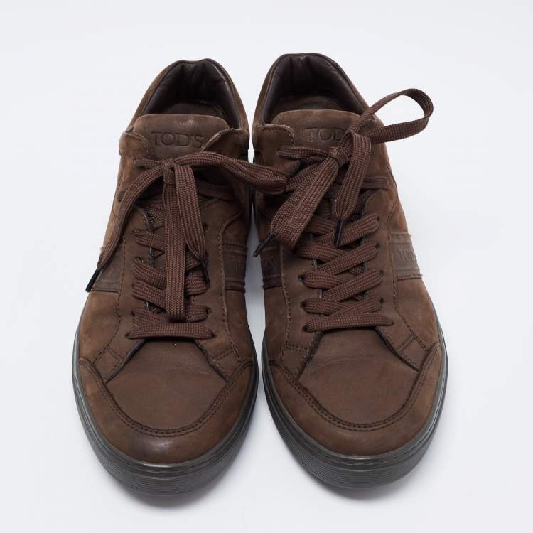 Pre Owned Tod's Brown Nubuck Leather Lace Up Sneakers Size 41