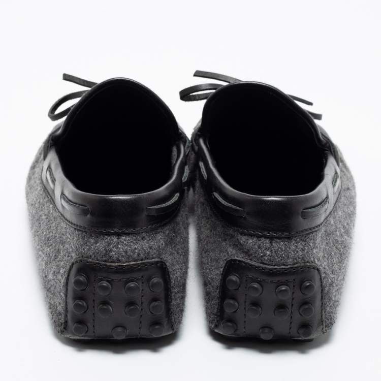 مملوكة مسبقًا Tod's Grey/Black Felt and Leather Gommino Driver Loafers Size 42