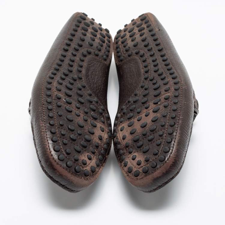 Pre Owned Tod's Brown Leather Slip On Loafers Size 41.5