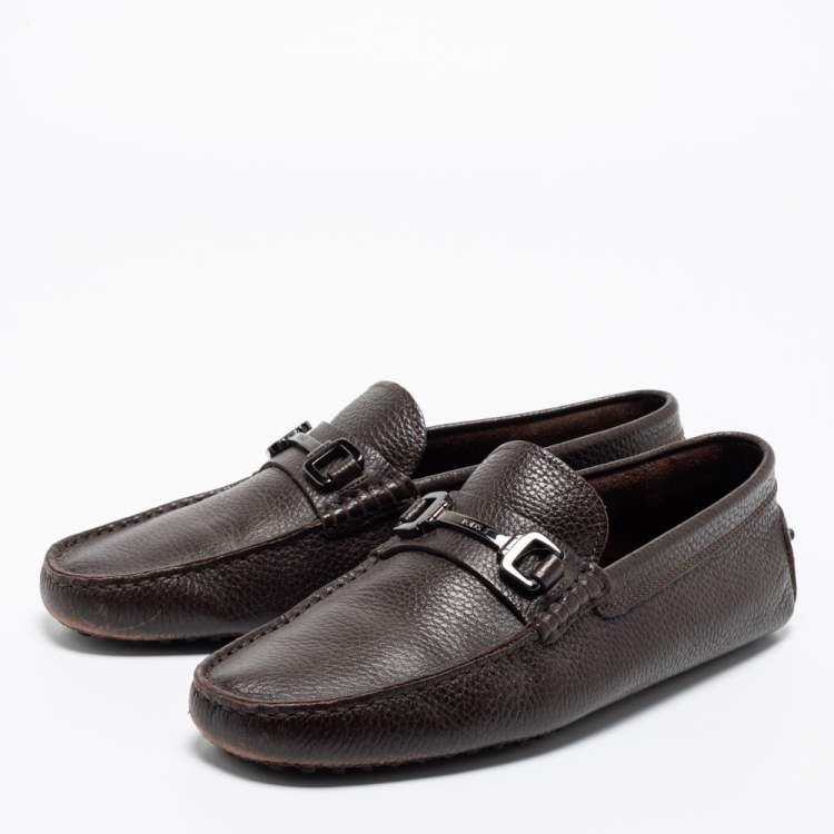 Pre Owned Tod's Brown Leather Slip On Loafers Size 41.5