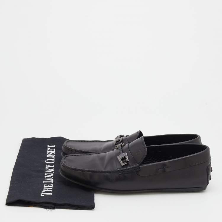 Pre Owned Tod's Black Leather Clamp Scooby Doo City Gommino Loafers Size 42