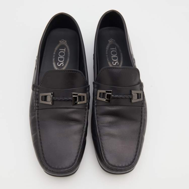 Pre Owned Tod's Black Leather Clamp Scooby Doo City Gommino Loafers Size 42