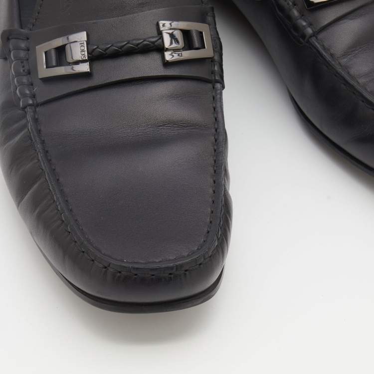 Pre Owned Tod's Black Leather Clamp Scooby Doo City Gommino Loafers Size 42