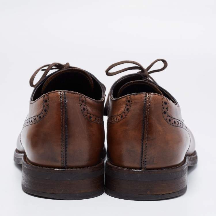 Pre Owned Tod's Dark Brown Brogue Leather Lace Up Derby Size 44.5