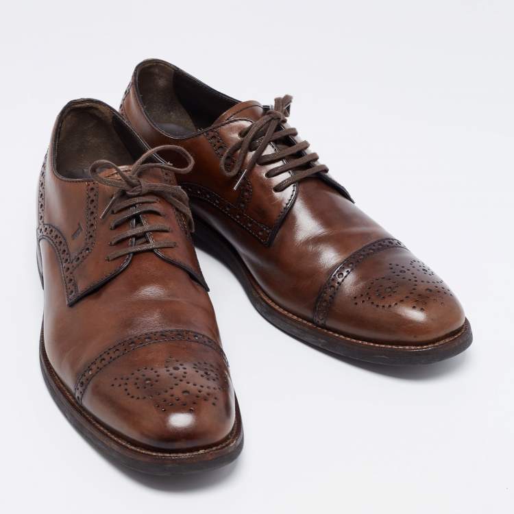 Pre Owned Tod's Dark Brown Brogue Leather Lace Up Derby Size 44.5