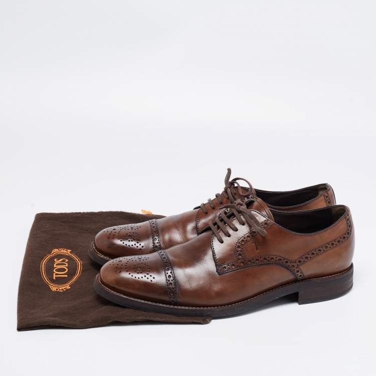Pre Owned Tod's Dark Brown Brogue Leather Lace Up Derby Size 44.5