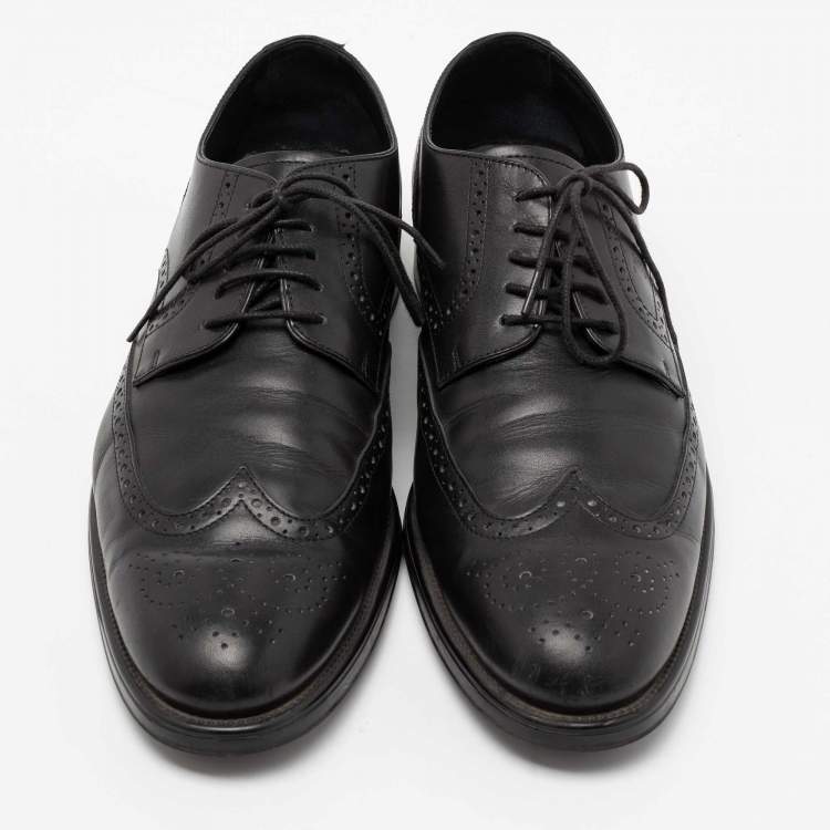 Pre Owned Tod's Black Brogue Leather Lace Up Derby Size 44.5