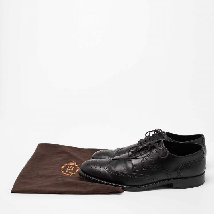 Pre Owned Tod's Black Brogue Leather Lace Up Derby Size 44.5