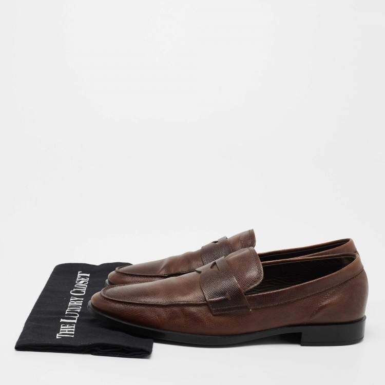 Pre Owned Tod's Brown Textured Leather Penny Loafers Size 43