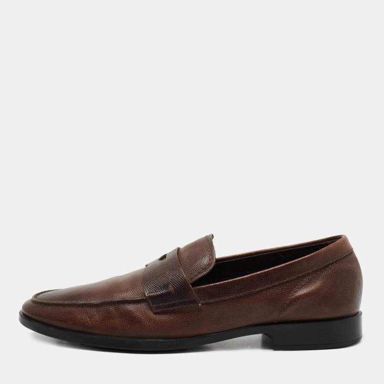 Pre Owned Tod's Brown Textured Leather Penny Loafers Size 43