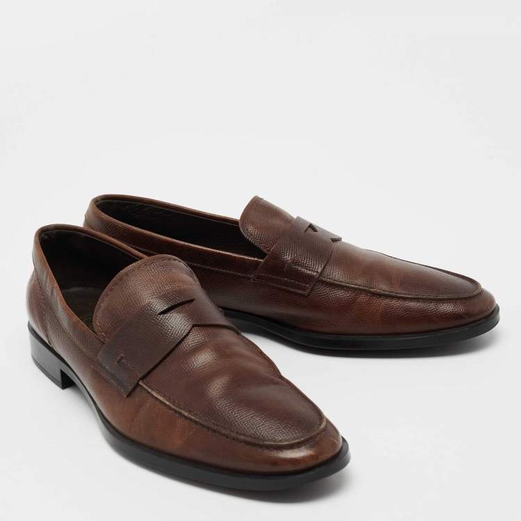 Pre Owned Tod's Brown Textured Leather Penny Loafers Size 43