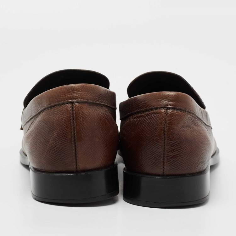 Pre Owned Tod's Brown Textured Leather Penny Loafers Size 43