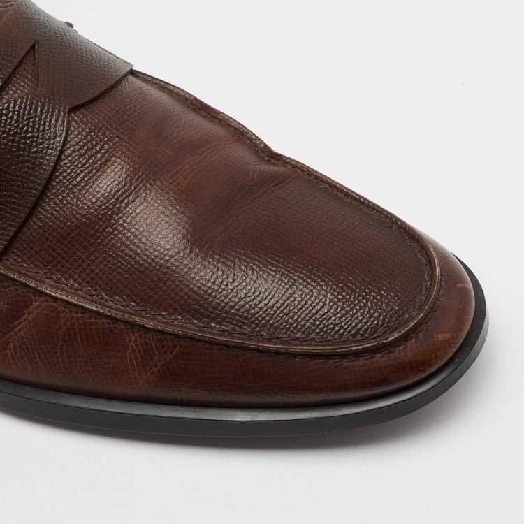 Pre Owned Tod's Brown Textured Leather Penny Loafers Size 43