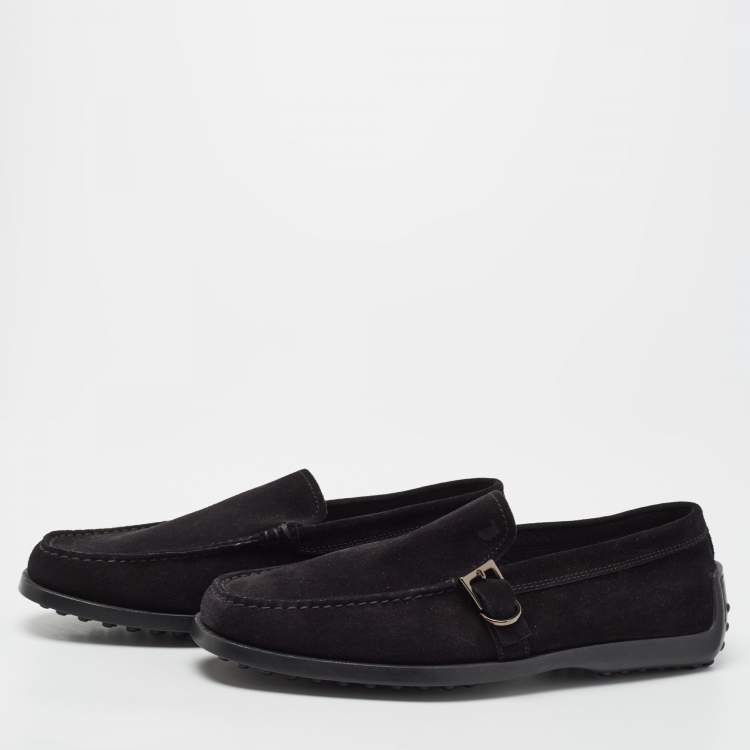 Pre Owned Tod's Black Suede Buckle Driver Loafers Size 42