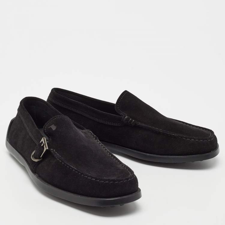 Pre Owned Tod's Black Suede Buckle Driver Loafers Size 42