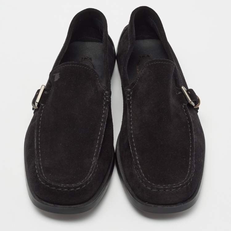 Pre Owned Tod's Black Suede Buckle Driver Loafers Size 42