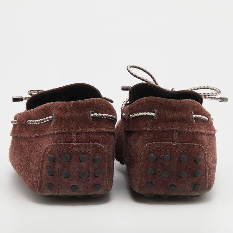 Pre Owned Tod's Burgundy Suede Bow Slip On Loafers Size 42