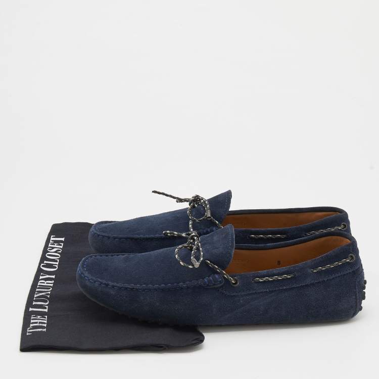 Pre Owned Tod's Navy Blue Suede Bow Slip On Loafers Size 42