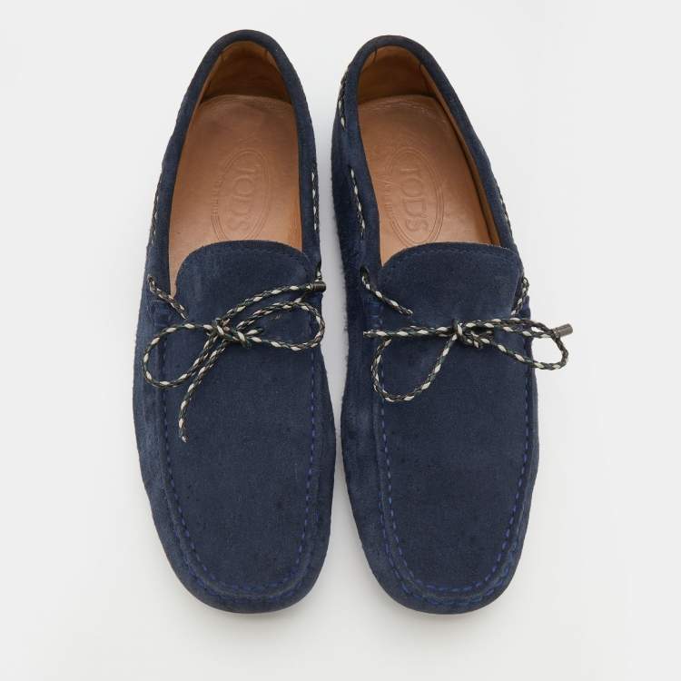 Pre Owned Tod's Navy Blue Suede Bow Slip On Loafers Size 42