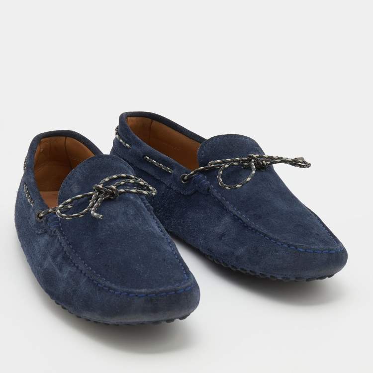 Pre Owned Tod's Navy Blue Suede Bow Slip On Loafers Size 42