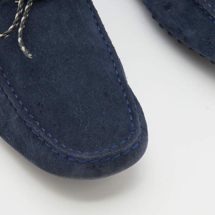 Pre Owned Tod's Navy Blue Suede Bow Slip On Loafers Size 42