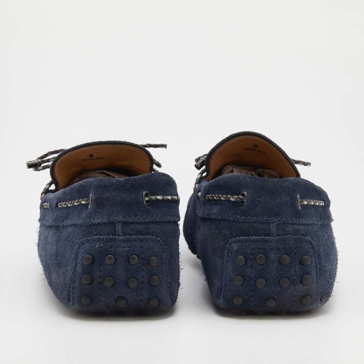 Pre Owned Tod's Navy Blue Suede Bow Slip On Loafers Size 42