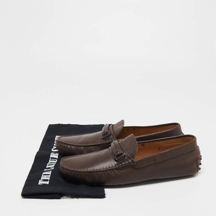 Pre Owned Tod's Brown Leather Buckle Slip-On Loafers Size 41