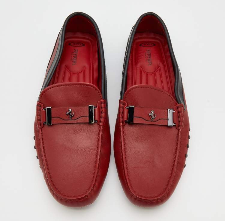 Pre Owned Tod's for Ferrari Red Leather Loafers Size 42.5