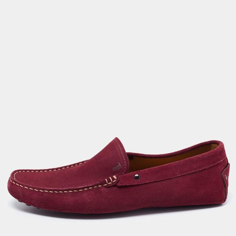 Pre Owned Tod's Burgundy Suede Slip on Loafers Size 41