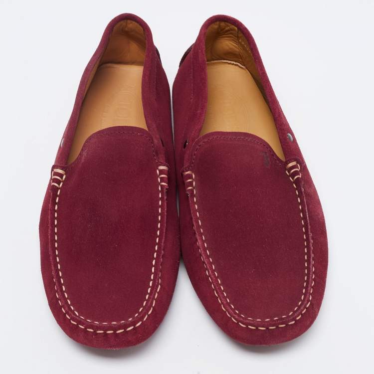 Pre Owned Tod's Burgundy Suede Slip on Loafers Size 41