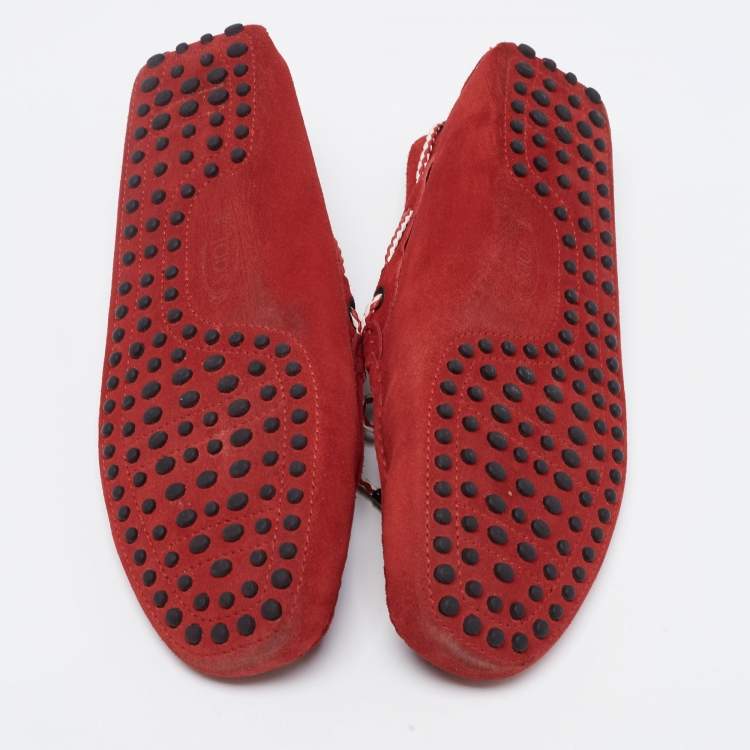 Pre Owned Tod's Red Suede Slip On Loafers Size 41