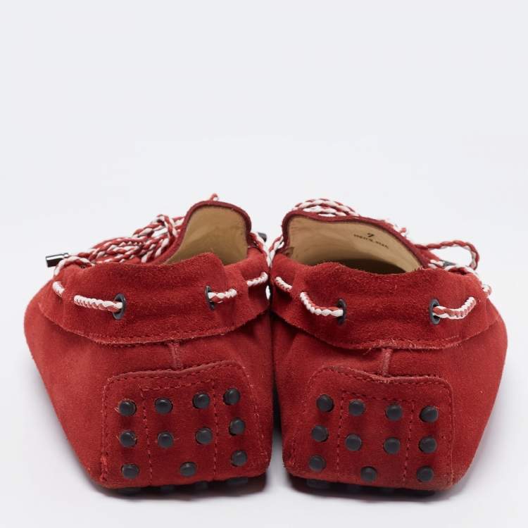 Pre Owned Tod's Red Suede Slip On Loafers Size 41