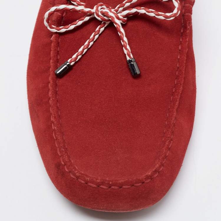 Pre Owned Tod's Red Suede Slip On Loafers Size 41