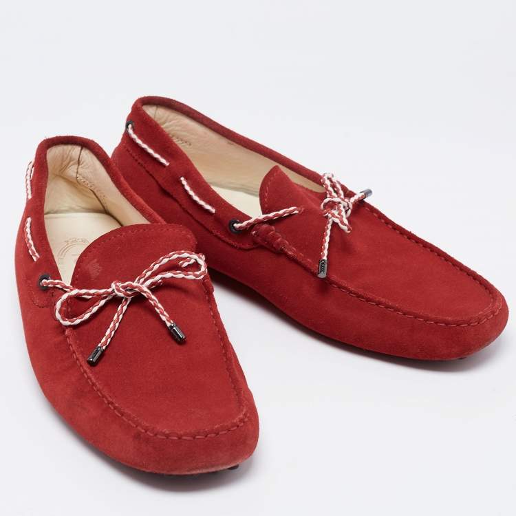 Pre Owned Tod's Red Suede Slip On Loafers Size 41