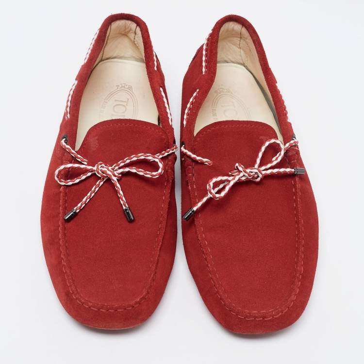 Pre Owned Tod's Red Suede Slip On Loafers Size 41