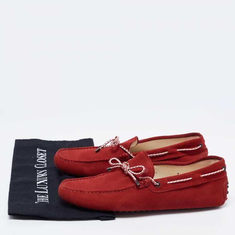 Pre Owned Tod's Red Suede Slip On Loafers Size 41