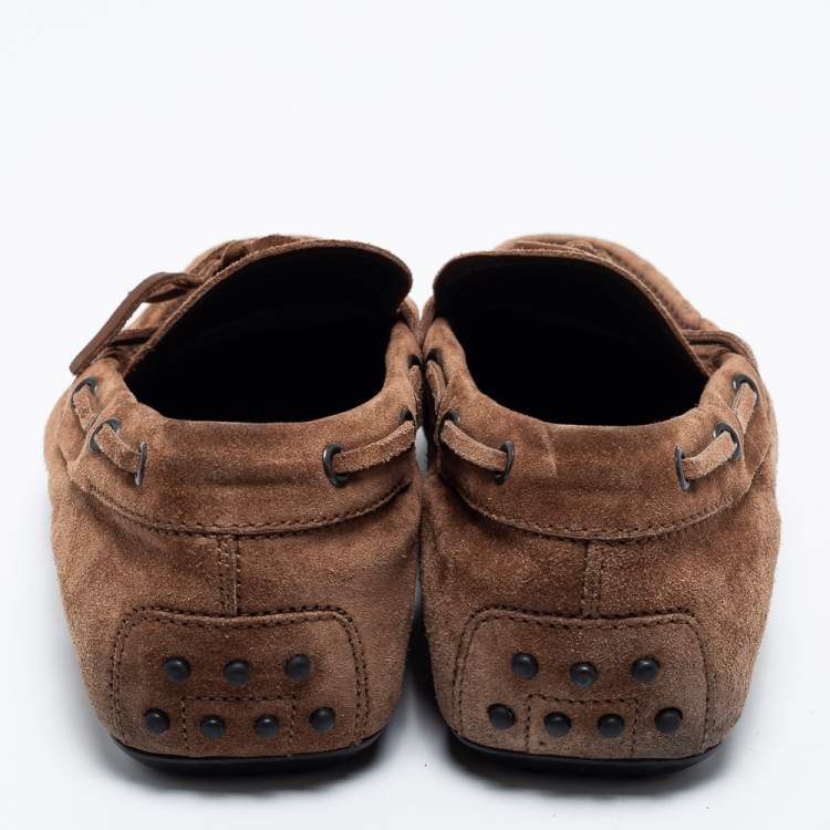 مملوكة مسبقًا Tod's Brown Suede Bow Gommino Loafers Size 41