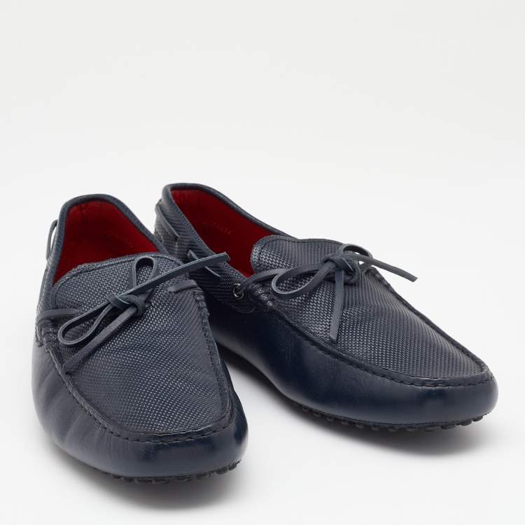 Pre Owned Tod's For Ferrari Navy Blue Gommino Driving Loafers Size 44