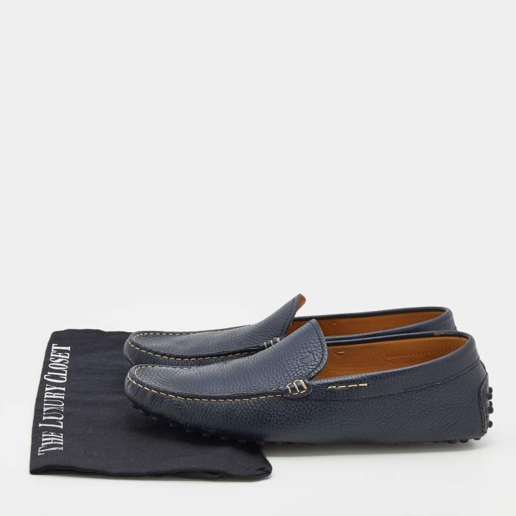 Pre Owned Tod's Blue Leather Slip On Loafers Size 41.5