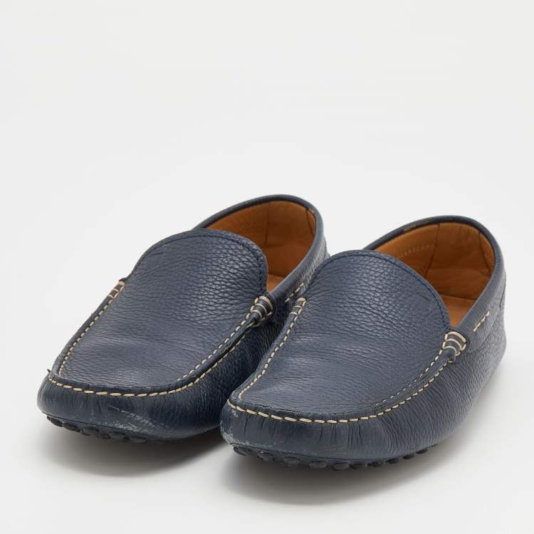 Pre Owned Tod's Blue Leather Slip On Loafers Size 41.5