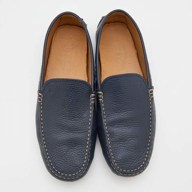 Pre Owned Tod's Blue Leather Slip On Loafers Size 41.5