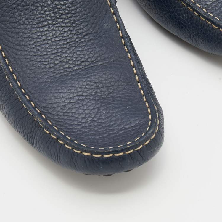 Pre Owned Tod's Blue Leather Slip On Loafers Size 41.5