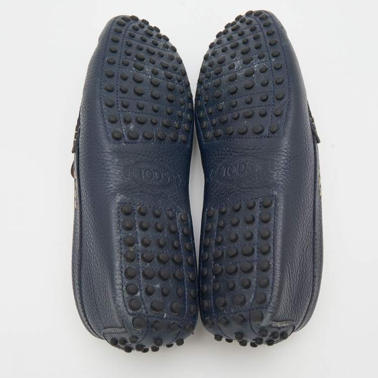 Pre Owned Tod's Blue Leather Slip On Loafers Size 41.5