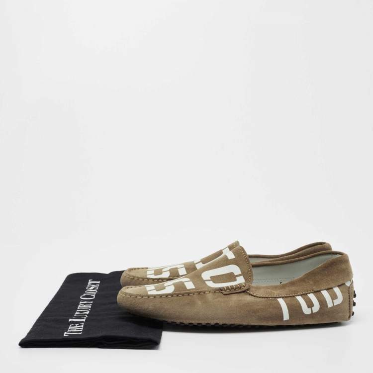 Pre Owned Tod's Brown Suede Logo Print Slip On Loafers Size 39.5 