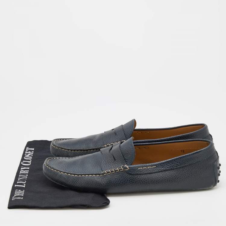 Pre Owned Tod's Navy Blue Leather Slip On Loafers Size 47