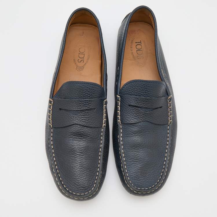 Pre Owned Tod's Navy Blue Leather Slip On Loafers Size 47