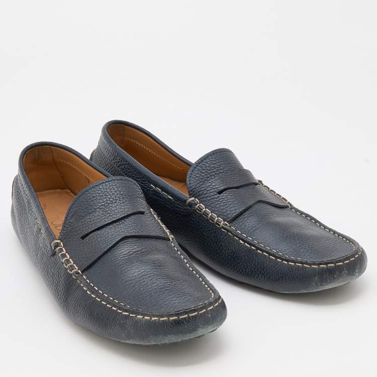 Pre Owned Tod's Navy Blue Leather Slip On Loafers Size 47