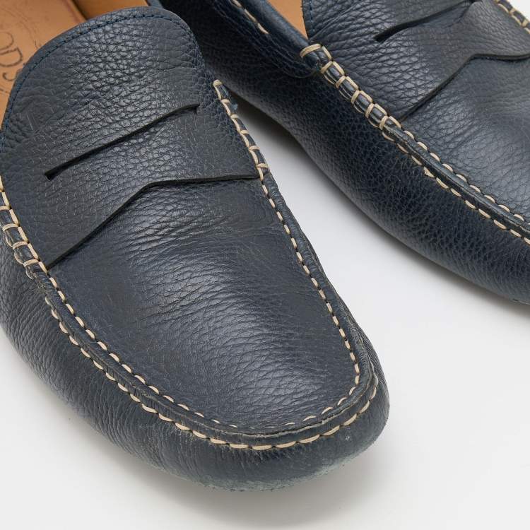 Pre Owned Tod's Navy Blue Leather Slip On Loafers Size 47